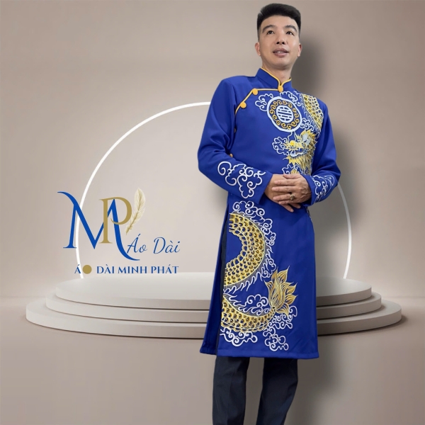 Áo Dài Nam Cách Tân Thêu Rồng Vàng- Áo Dài Minh Phát