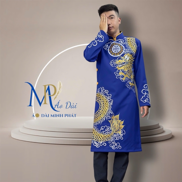 Áo Dài Nam Cách Tân Thêu Rồng Vàng- Áo Dài Minh Phát