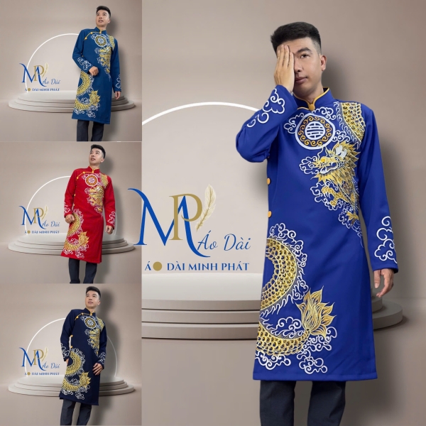 Áo Dài Nam Cách Tân Thêu Rồng Vàng- Áo Dài Minh Phát