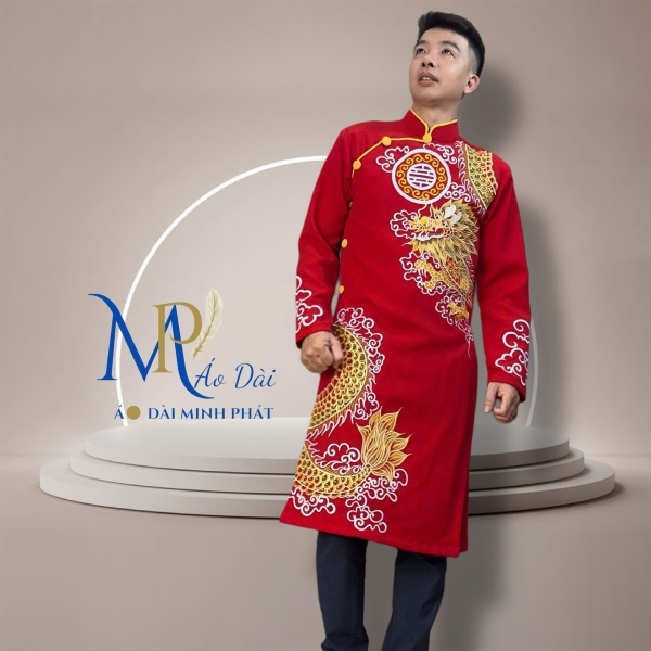 Áo Dài Nam Cách Tân Thêu Rồng Vàng- Áo Dài Minh Phát