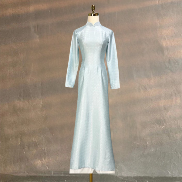 Áo Dài Truyền Thống Lụa Vân Gỗ Kết Hợp Quần Lụa Mỹ Cao Cấp