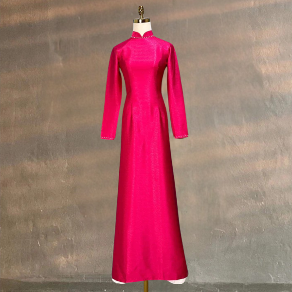 Áo Dài Truyền Thống Lụa Vân Gỗ Kết Hợp Quần Lụa Mỹ Cao Cấp