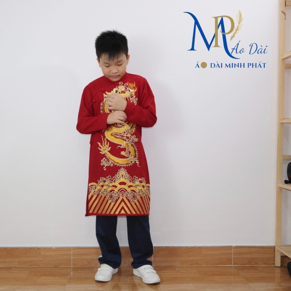 Áo Dài bé Trai Thêu Rồng Vàng nhiều mầu Siêu Xinh cho tết 2026 MPT3002