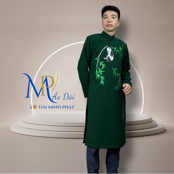 Áo Dài Cách Tân Nam Vải Tuyết Mưa Cao Câp Với Hoạ Tiết Thêu Song hạc, Đơn giản, Tinh Tế Sang Trọng MPT1027