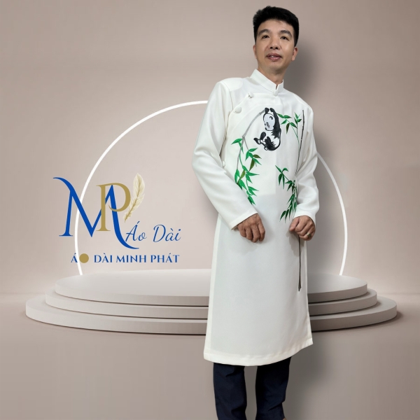 Áo Dài Cách Tân Nam Vải Tuyết Mưa Cao Câp Với Hoạ Tiết Thêu Song hạc, Đơn giản, Tinh Tế Sang Trọng MPT1027