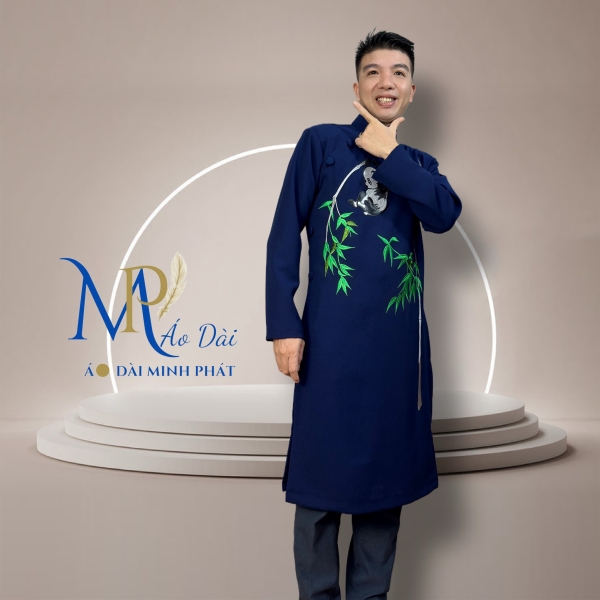 Áo Dài Cách Tân Nam Vải Tuyết Mưa Cao Câp Với Hoạ Tiết Thêu Song hạc, Đơn giản, Tinh Tế Sang Trọng MPT1027