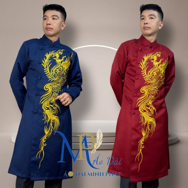Áo Dài Cách Tân Nam Chất Liệu Taffta  Cao Cấp ( Dày, Mịn) Thêu Phụng MPT1024