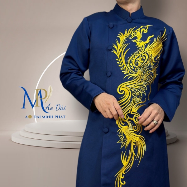 Áo Dài Cách Tân Nam Chất Liệu Taffta  Cao Cấp ( Dày, Mịn) Thêu Phụng MPT1024