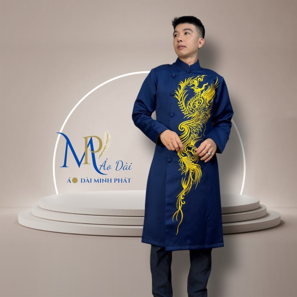 Áo Dài Cách Tân Nam Chất Liệu Taffta  Cao Cấp ( Dày, Mịn) Thêu Phụng MPT1024
