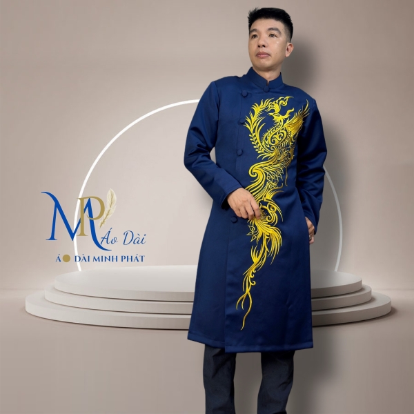 Áo Dài Cách Tân Nam Chất Liệu Taffta  Cao Cấp ( Dày, Mịn) Thêu Phụng MPT1024
