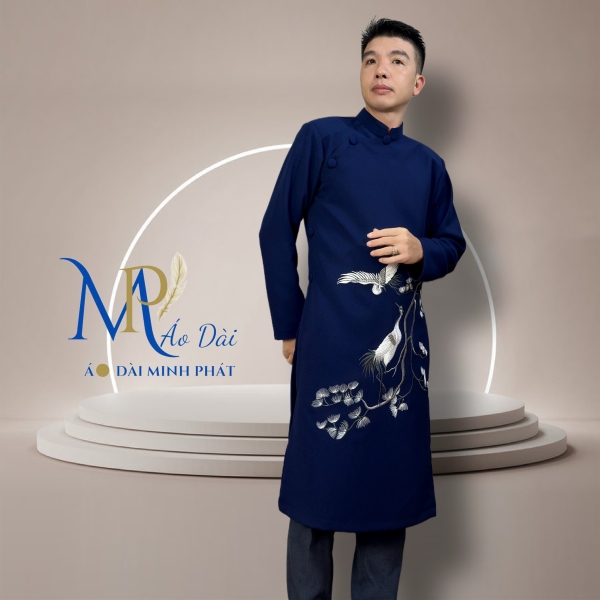 Áo Dài Cách Tân Nam Vải Tuyết Mưa Cao Câp Với Hoạ Tiết Thêu Song hạc, Đơn giản, Tinh Tế Sang Trọng MPT1027