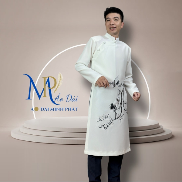 Áo Dài Cách Tân Nam Vải Tuyết Mưa Cao Câp Với Hoạ Tiết Thêu Hoa Văn Cách Điệu Sang Trọng MPT1021