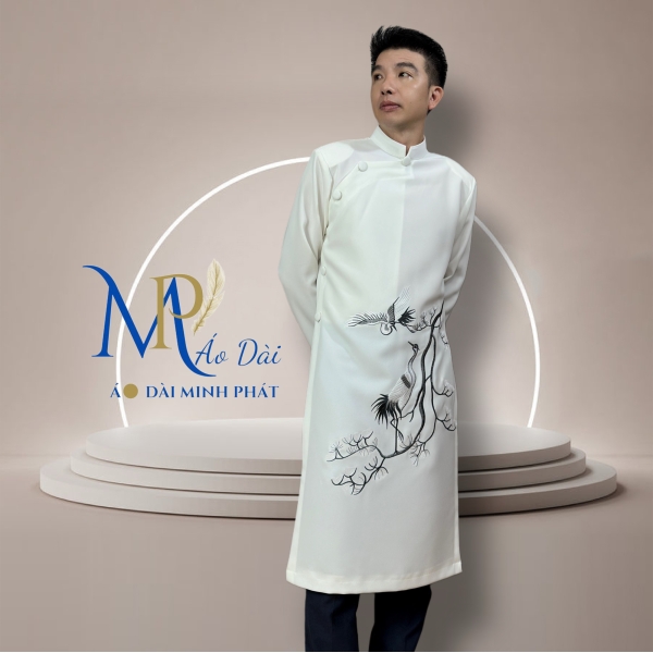 Áo Dài Cách Tân Nam Vải Tuyết Mưa Cao Câp Với Hoạ Tiết Thêu Hoa Văn Cách Điệu Sang Trọng MPT1021