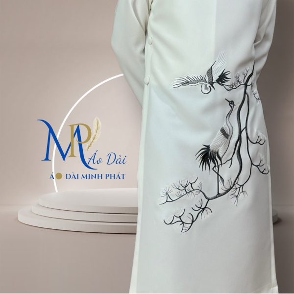 Áo Dài Cách Tân Nam Vải Tuyết Mưa Cao Câp Với Hoạ Tiết Thêu Song hạc, Đơn giản, Tinh Tế Sang Trọng MPT1027