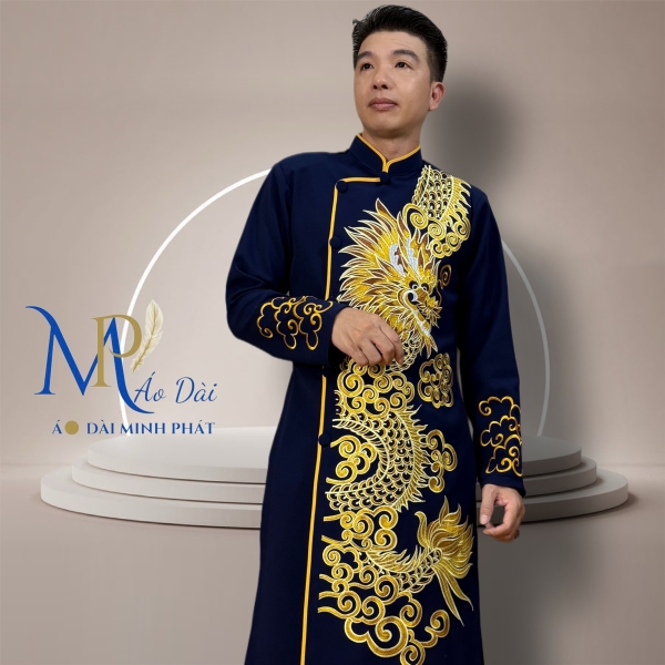 Áo Dài Nam Cách Tân Chất Vải Tuyết Mưa Vintec Họa Tiết Thêu  Rồng MPT1002
