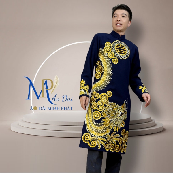 Áo Dài Cách Tân Nam Vải Tuyết Mưa Cao Câp Với Hoạ Tiết Thêu Rồng Cách Điệu Sang Trọng MPT1010