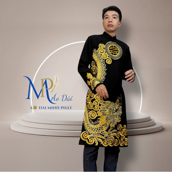 Áo Dài Cách Tân Nam Vải Tuyết Mưa Cao Câp Với Hoạ Tiết Thêu Rồng Cách Điệu Sang Trọng MPT1010