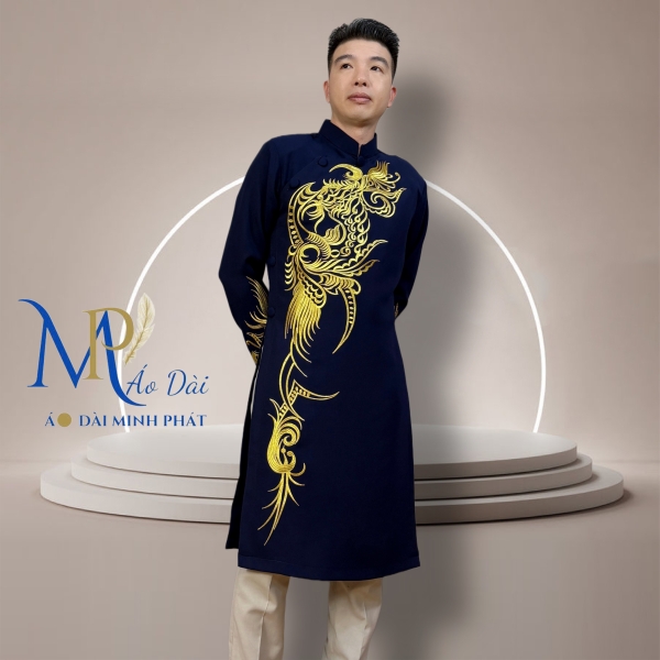 Áo Dài Cách Tân Nam Vải Tuyết Mưa Cao Cấp Thêu Hoa Văn Tinh Xảo MPT1008