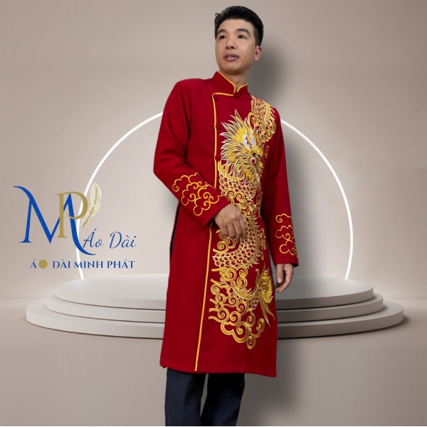 Áo Dài Nam Cách Tân Chất Vải Tuyết Mưa Vintec Họa Tiết Thêu  Rồng MPT1002