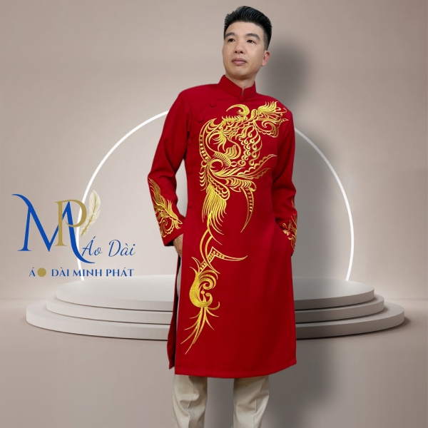 Áo Dài Cách Tân Nam Vải Tuyết Mưa Cao Cấp Thêu Hoa Văn Tinh Xảo MPT1008