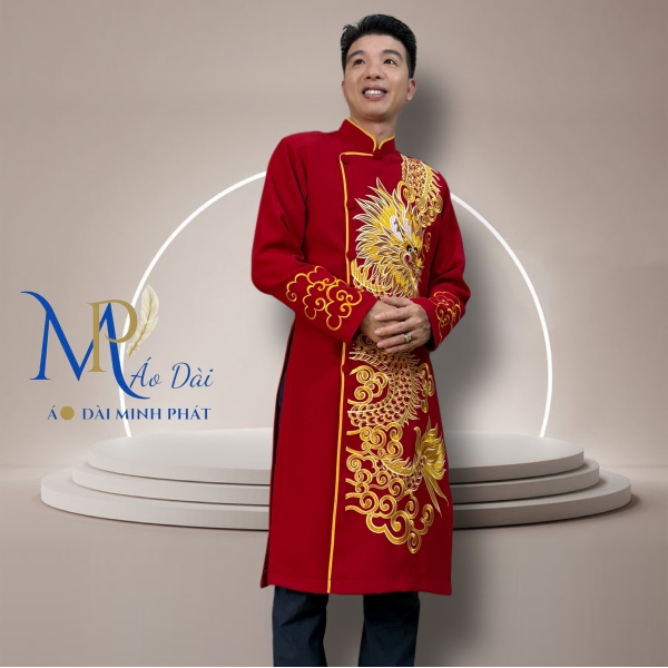 Áo Dài Nam Cách Tân Chất Vải Tuyết Mưa Vintec Họa Tiết Thêu  Rồng MPT1002