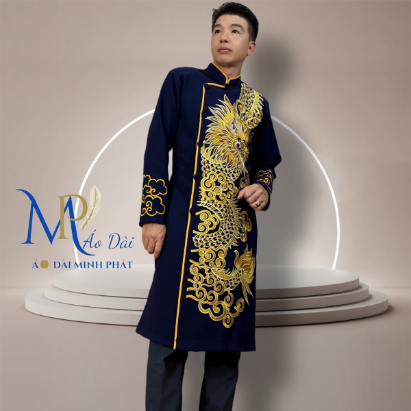 Áo Dài Nam Cách Tân Chất Vải Tuyết Mưa Vintec Họa Tiết Thêu  Rồng MPT1002
