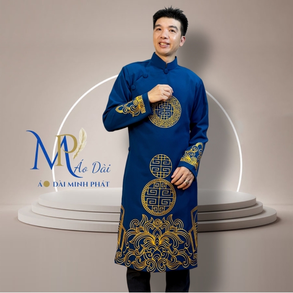 Áo Dài Cách Tân Nam Vải Tuyết Mưa Cao Câp Với Hoạ Tiết Thêu Hoa Văn Cách Điệu Sang Trọng MPT1021