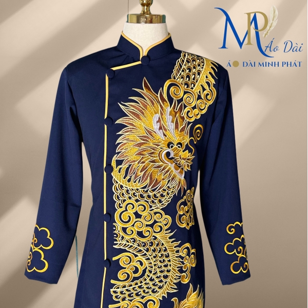 Áo Dài Nam Cách Tân Chất Vải Tuyết Mưa Vintec Họa Tiết Thêu  Rồng MPT1002