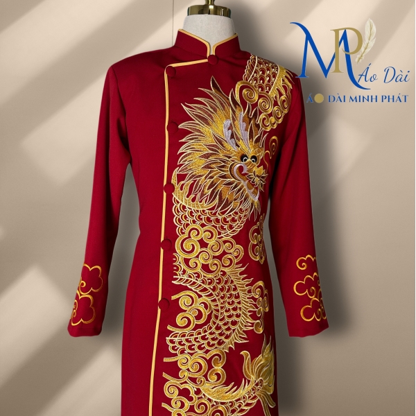 Áo Dài Nam Cách Tân Chất Vải Tuyết Mưa Vintec Họa Tiết Thêu  Rồng MPT1002