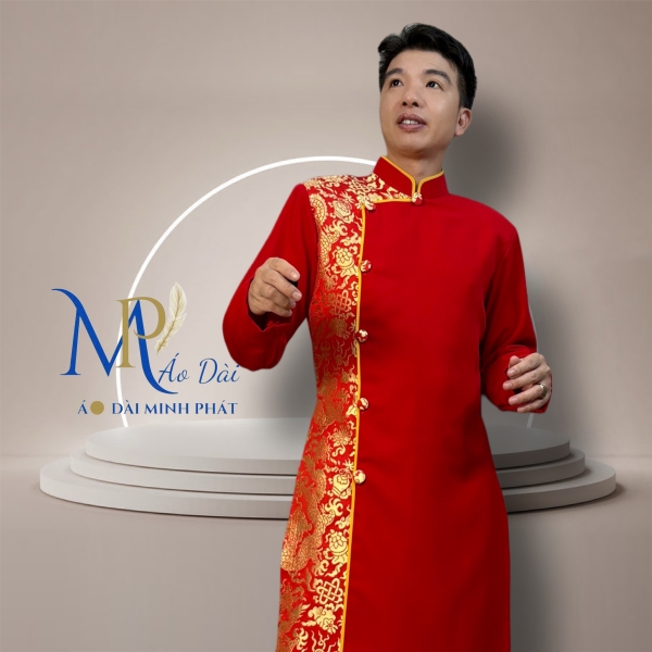 Áo Dài Cách Tân Nam Vải Tuyết Mưa Phối Gấm Rồng Vàng  MPP1003