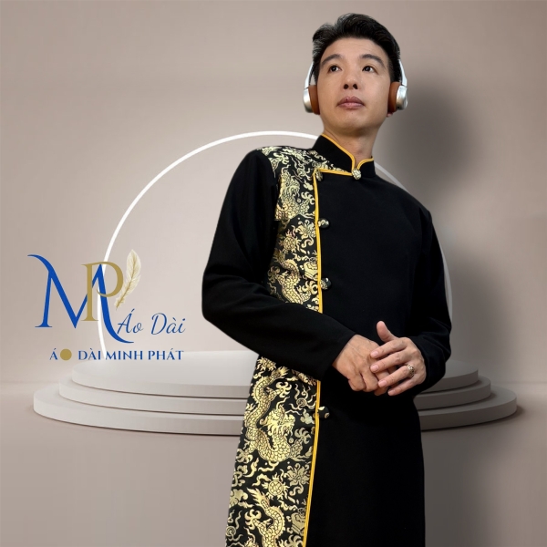 Áo Dài Cách Tân Nam Vải Tuyết Mưa Phối Gấm Rồng Vàng  MPP1003