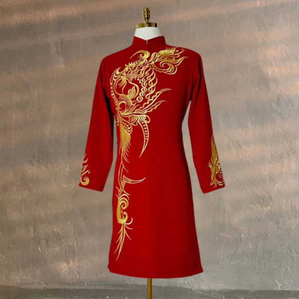 Áo Dài Cách Tân Nam Vải Tuyết Mưa Cao Cấp Thêu Hoa Văn Tinh Xảo MPT1008