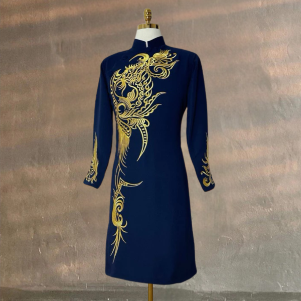 Áo Dài Cách Tân Nam Vải Tuyết Mưa Cao Cấp Thêu Hoa Văn Tinh Xảo MPT1008