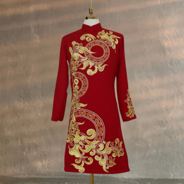 Áo Dài Cách Tân Nam Vải Tuyết Mưa Cao Cấp Thêu Hoa Văn