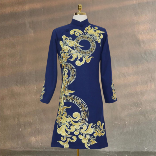 Áo Dài Cách Tân Nam Vải Tuyết Mưa Cao Cấp Thêu Hoa Văn