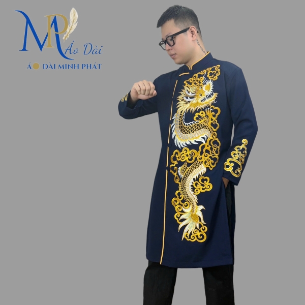 Áo dài nam cách tân Minh Phát vải Tuyết mưa cao cấp họa tiết thêu Rồng, mặc lế tết, sự kiện MPT1001