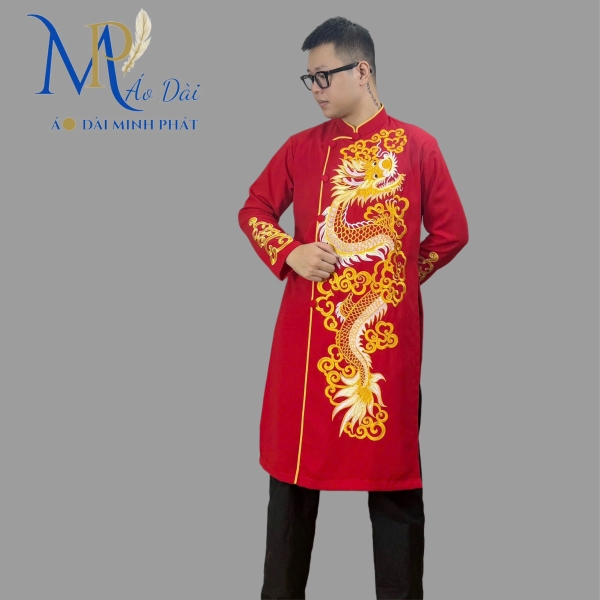 Áo dài nam cách tân Minh Phát vải Tuyết mưa cao cấp họa tiết thêu Rồng, mặc lế tết, sự kiện MPT1001