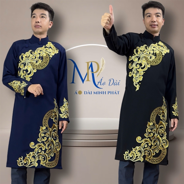 Áo Dài Cách Tân Nam Vải Tuyết Mưa Cao Câp Với Hoạ Tiết Thêu Rồng Cách Điệu Sang Trọng MPT1010