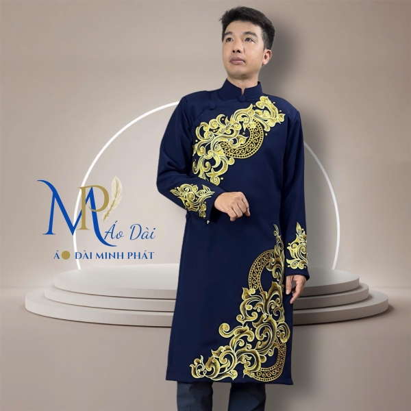 Áo Dài Cách Tân Nam Vải Tuyết Mưa Cao Câp Với Hoạ Tiết Thêu Rồng Cách Điệu Sang Trọng MPT1010