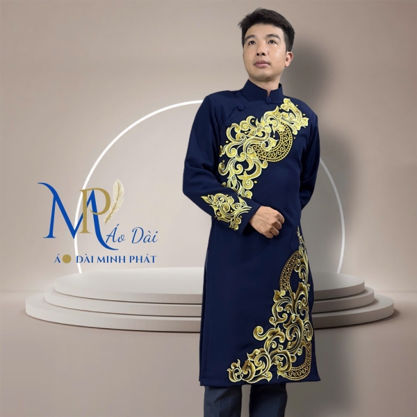 Áo Dài Cách Tân Nam Vải Tuyết Mưa Cao Câp Với Hoạ Tiết Thêu Rồng Cách Điệu Sang Trọng MPT1010