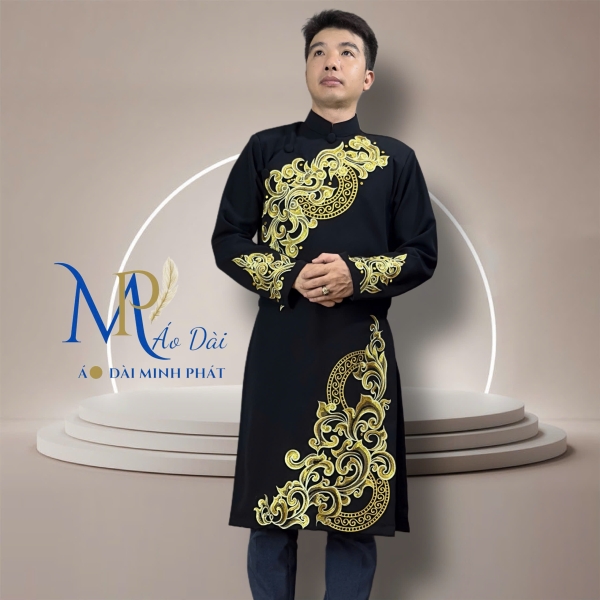 Áo Dài Cách Tân Nam Vải Tuyết Mưa Cao Câp Với Hoạ Tiết Thêu Rồng Cách Điệu Sang Trọng MPT1010