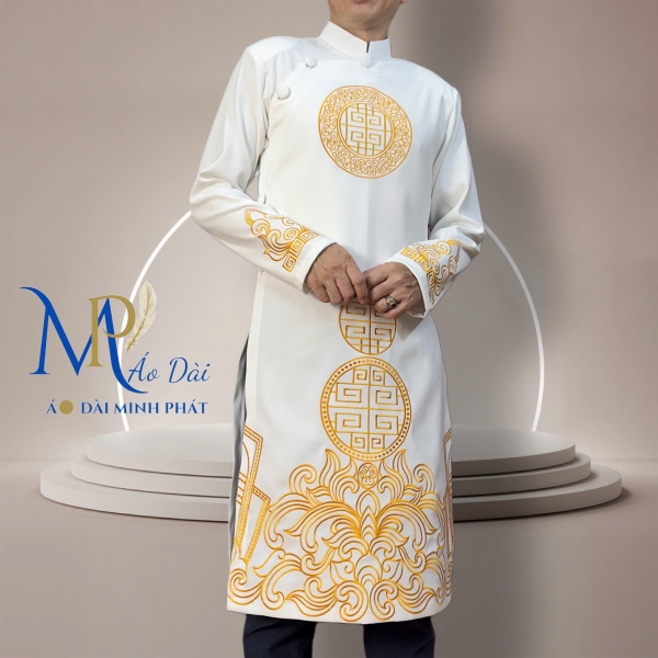 Áo Dài Cách Tân Nam Vải Tuyết Mưa Cao Câp Với Hoạ Tiết Thêu Hoa Văn Cách Điệu Sang Trọng MPT1021