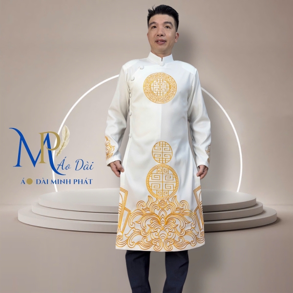 Áo Dài Cách Tân Nam Vải Tuyết Mưa Cao Câp Với Hoạ Tiết Thêu Hoa Văn Cách Điệu Sang Trọng MPT1003