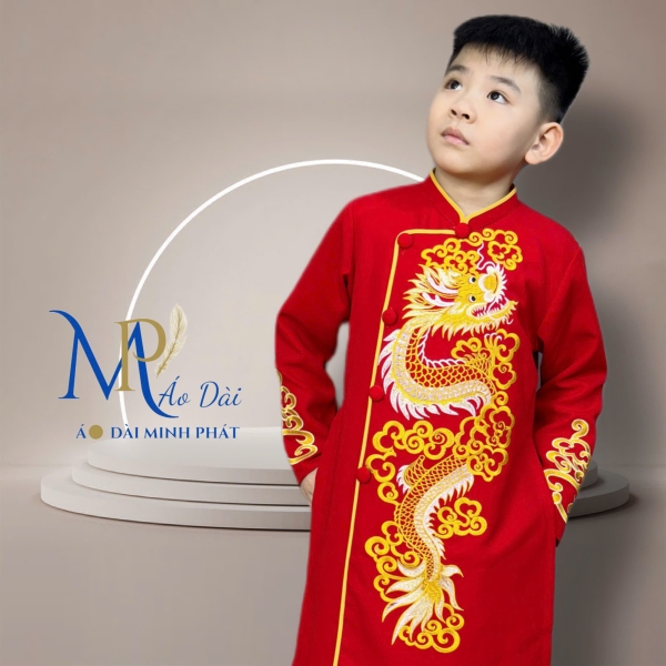 Áo Dài bé Trai Thêu Rồng Vàng nhiều mầu Siêu Xinh cho tết 2026 MPT3001