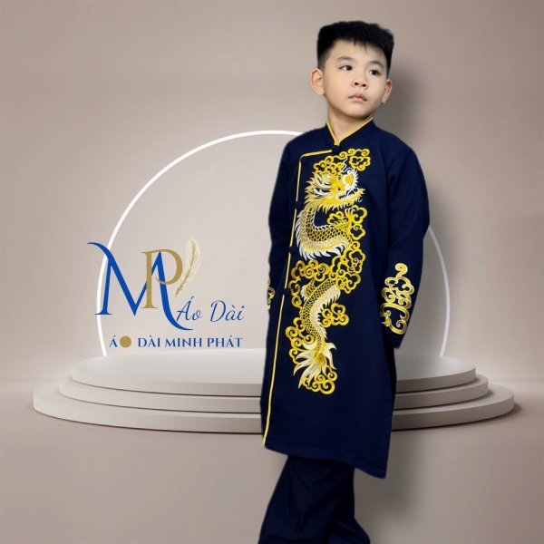 Áo Dài bé Trai Thêu Rồng Vàng nhiều mầu Siêu Xinh cho tết 2026 MPT3001