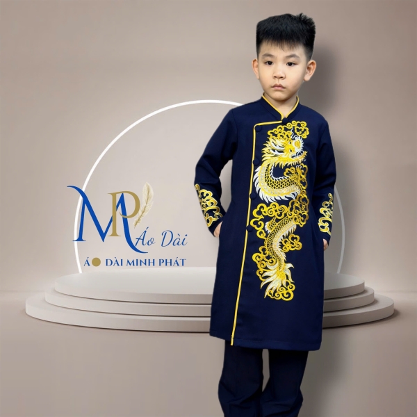 Áo Dài bé Trai Thêu Rồng Vàng nhiều mầu Siêu Xinh cho tết 2026 MPT3001