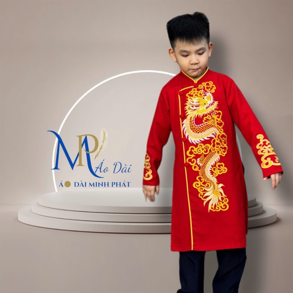Áo Dài bé Trai Thêu Rồng Vàng nhiều mầu Siêu Xinh cho tết 2026 MPT3001