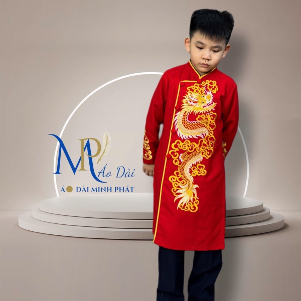 Áo Dài bé Trai Thêu Rồng Vàng nhiều mầu Siêu Xinh cho tết 2026 MPT3001