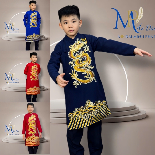 Áo Dài bé Trai Thêu Rồng Vàng nhiều mầu Siêu Xinh cho tết 2026 MPT3002
