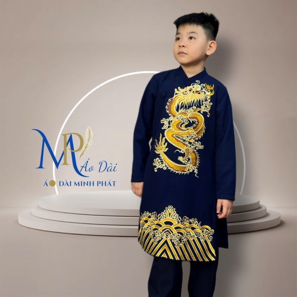 Áo Dài bé Trai Thêu Rồng Vàng nhiều mầu Siêu Xinh cho tết 2026 MPT3002